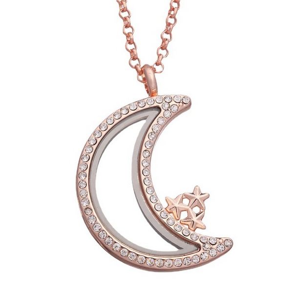 Kristall-Stern-Mond-Schwimmmedaillon-Halskette, Goldketten, zu öffnender offener Living-Memory-Anhänger, DIY-Modeschmuck für Frauen