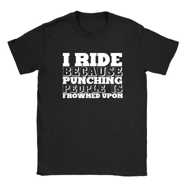 

i ride becuase mens t-shirt cycling motorbike funny joke gift, White;black