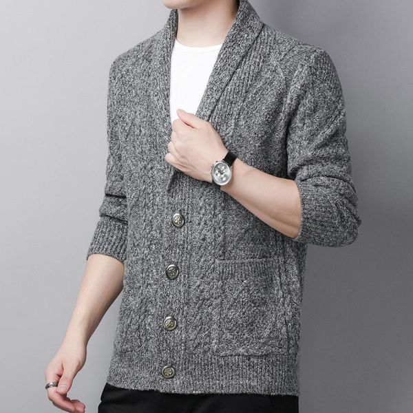 

men's sweaters trend lapel sweater coat 2021 spring and autumn solid color long sleeve casual loose korean knitted cardigan, White;black