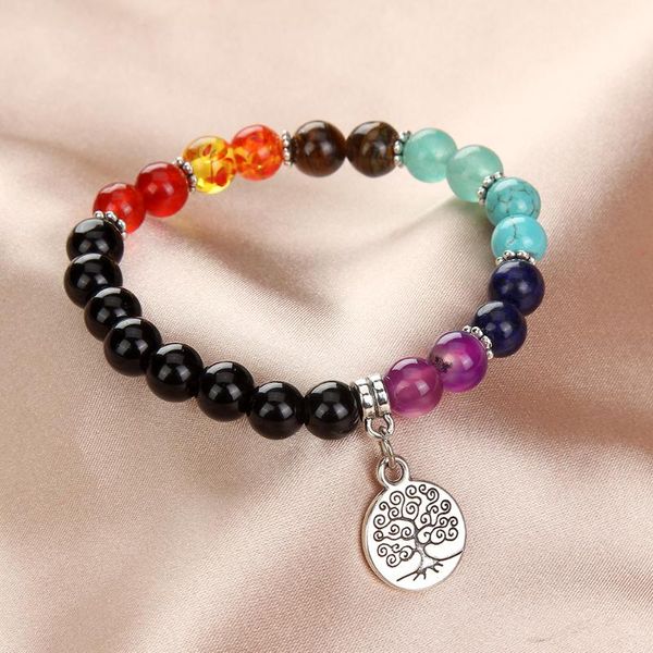 

beaded, strands vintang 7 chakra tree of life natural stone mala pendant designer inspired charms for bracelet making kid girl, Black