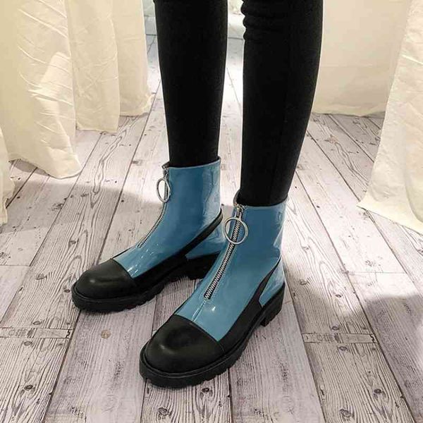 

norberg winter color matching leather boots thick-soled comfortable women's boots 210507, Black