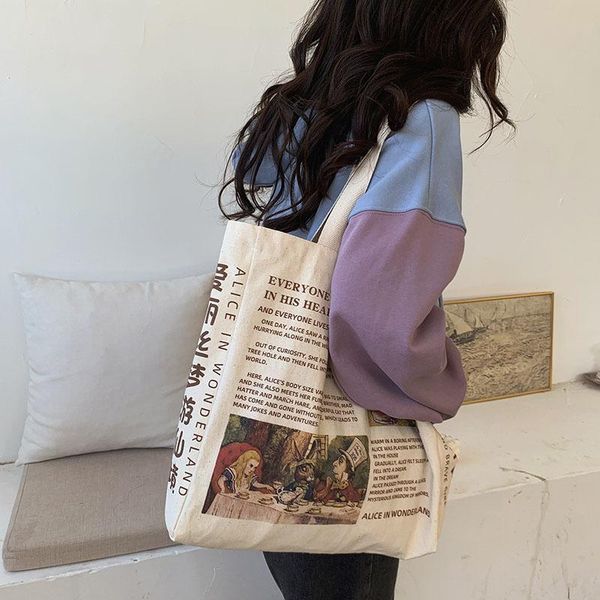 

evening bags women canvas large capacity shopper bag designer painting books girls cotton cloth shoulder handbag ladies grocery tote