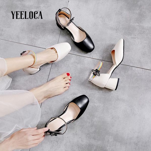 

dress shoes yeeloca 2021 women sandals summer high heels square heel cover buckle fashion black chunky ladies