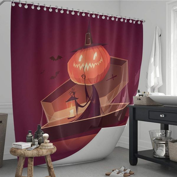 

pumpkin lantern halloween shower curtain bathroom decoration, waterproof peva shower curtain with hooks, durable waterproof