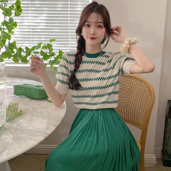 

women's t-shirt summer women t shirt short sleeve o neck knited ladies stripes print casual t-shirts clothing, White