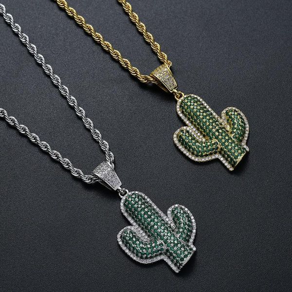 

pendant necklaces tinglso 2021 color cactus charm necklace hip-hop unique design titanium steel green plants wholesale jewelry, Silver