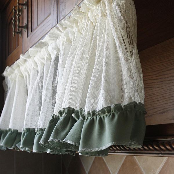 

beige yarn quality vertical stripes flowers cabinet door curtain head half dust-proof short kitchen & drapes