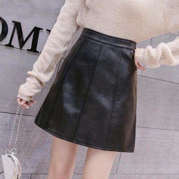 

skirts skirt showing thin a-line autumn 2021 korean hip wrap winter pu leather short, Black