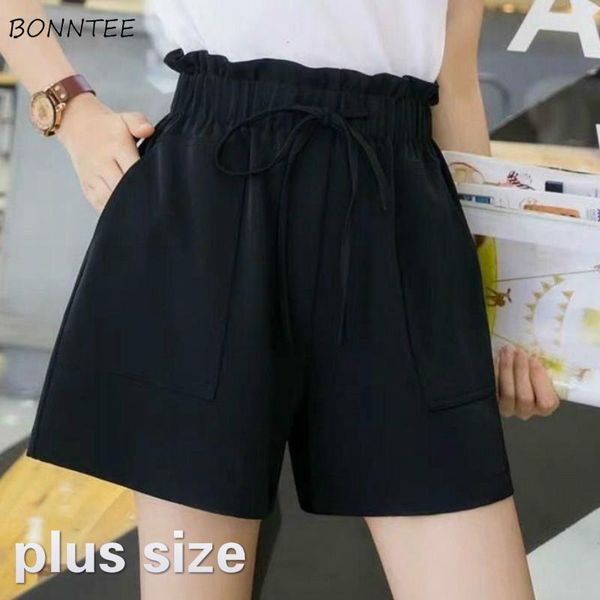 

shorts women solid plus size 5xl elastic waist breathable soft summer wide leg short casual korean vintage womens streetwear women's, White;black