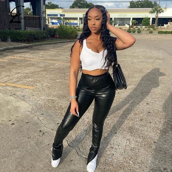 

women's leggings leather skinny black women elastic fashion side split leggins mujer club office urban ladies legging female