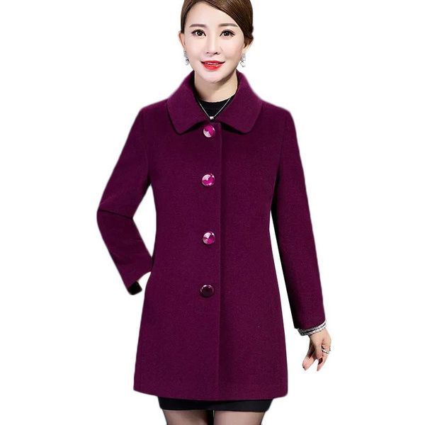 

women's wool & blends middle-aged coat blended woolen 2021 autumn winter single-breasted red slim jacket outwear plus size s-4xl, Black