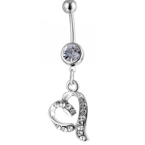 

d0146 heart belly navel button ring clear color, Silver