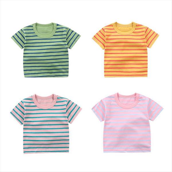 

short sleeved striped t shirt for children undershirts o neck kids clothes toddler boy birthday fashion, Blue