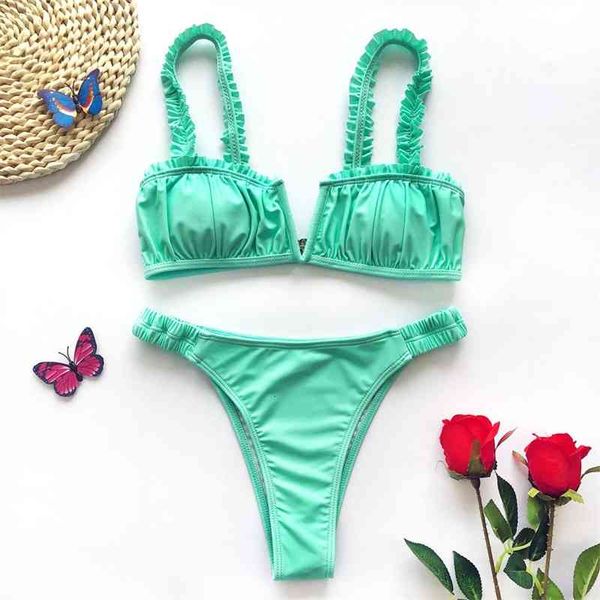 

women's swimwear ruffle v neck bikini push up swimsuit female bathing suit two pieces swimsuits summer swim wear 96cg, White;black