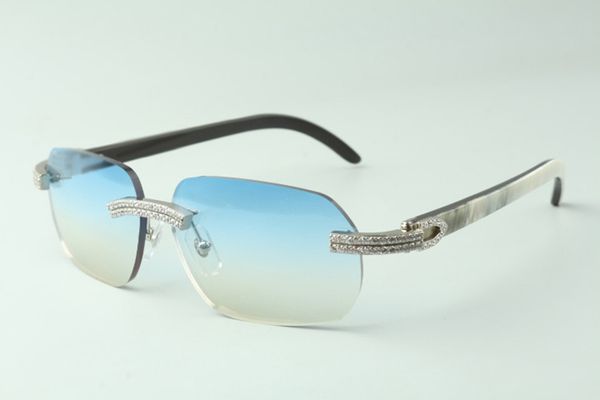 

swirl fashion double row diamond sunglasses 3524024 with mixed buffalo horn temples personalized glasses, size: 18-140 mm, White;black