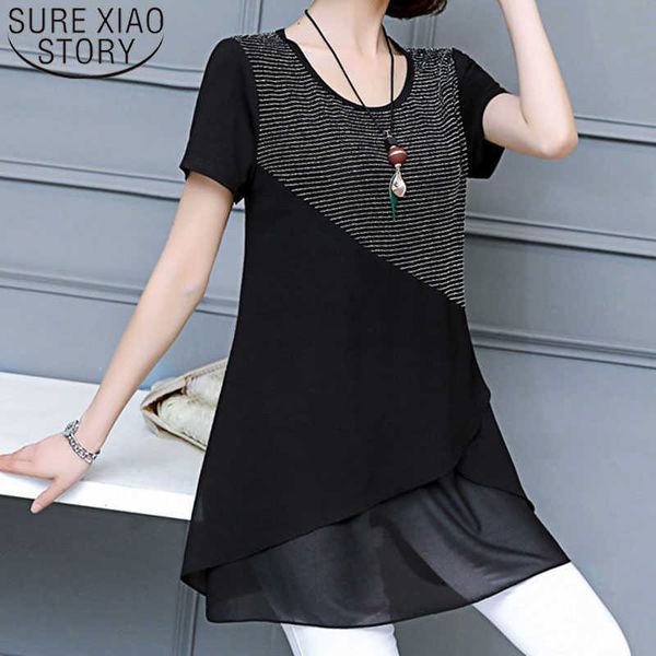 

womens blouses plus size chiffon blouse harajuku blouse shirts ladies short spliced women clothes 3530 50 210527, White