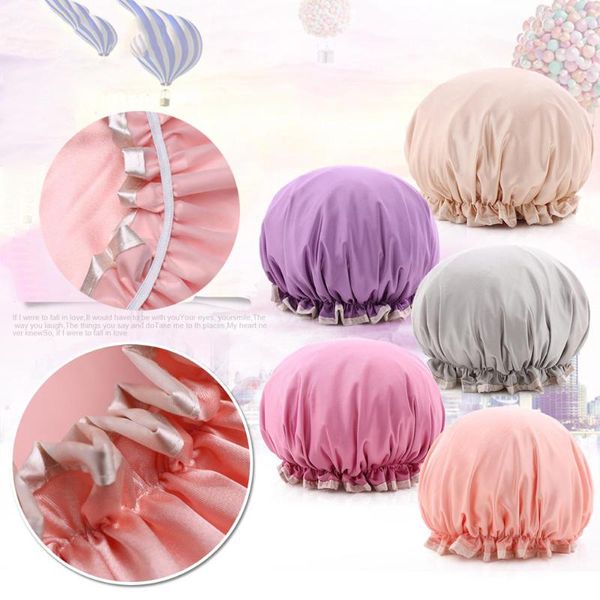 

shower caps adjustable solid satin bonnet cap long double layer hair cover bath hathead wrap