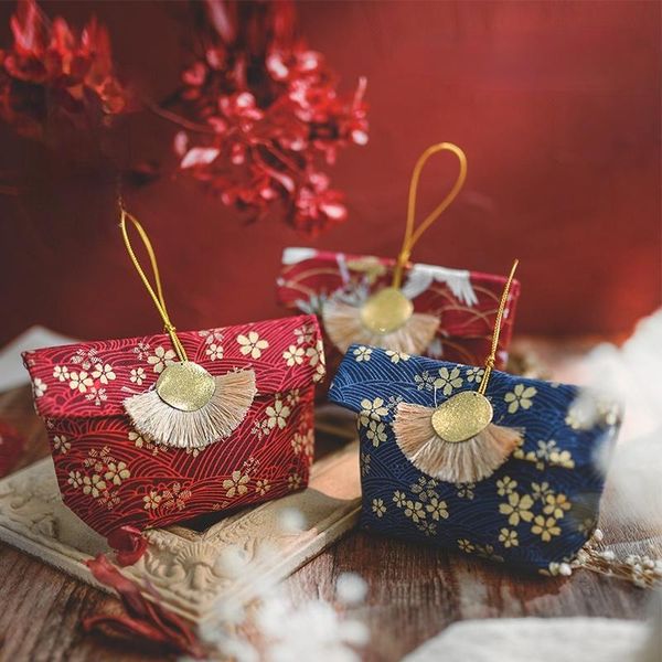 

gift wrap 10pcs japanese style folding cloth bags with handle and tassel for bridal shower baby wedding favor