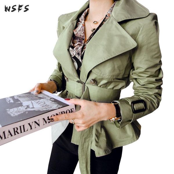 

women's jackets spring trench coats women green 2021 elegant office ladies korean button belt slim jacket coat outerwear overcoat, Black;brown