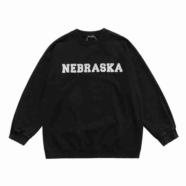 

men's hoodies raf simons american high street wash water damage worn out loose vintage round neck sweater men, Black