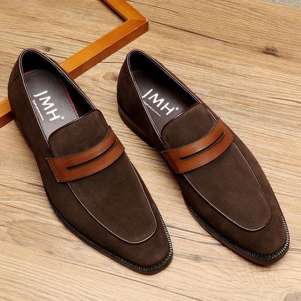 

new mens penny loafers suede genuine leather wedding party casual men dress shoes black chocolate fashion male flats