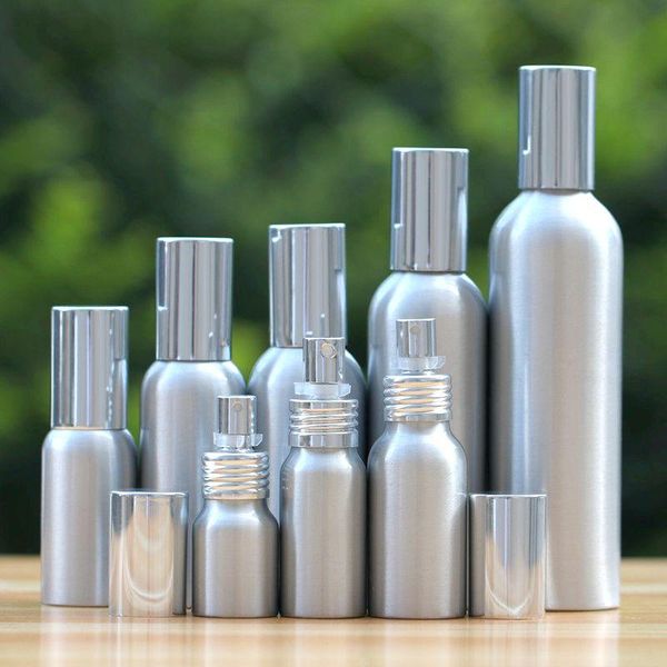 

10pcs high-grade 20/30/50-500ml aluminum silver empty spray bottle fine mist refill cosmetic jar sample subpackage travel storage bottles &