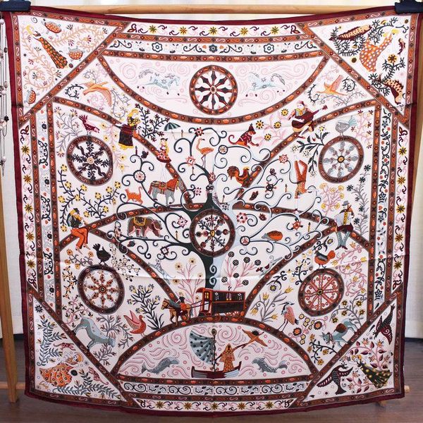 

scarves lovely fairy tale world print mulfruit silk scarf square fashion shawl neck wear accessory clothing scarfs multi-use pashmina drop, Blue;gray