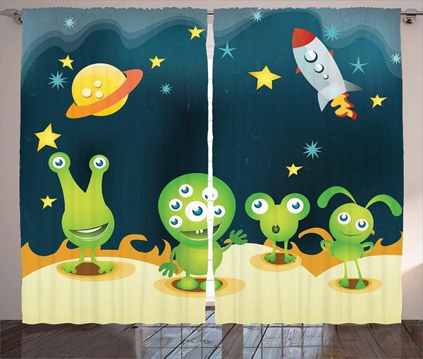 

curtain & drapes outer space curtains for living room aliens on mars surface galaxy solar system objects orbit rockets humor window