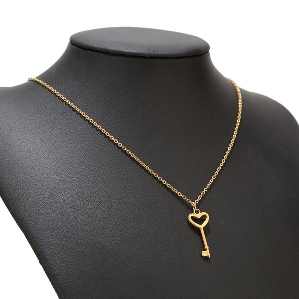 

1pc stainless steel gold plated heart charm key lock pendants with 50cm chains necklace for diy making pendant necklaces, Silver