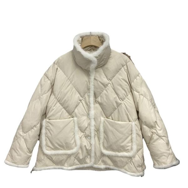 

women's wool & blends women casual down coat korean thin and light sweet temperament solid color stand up collar puffer coats abrigo in, Black