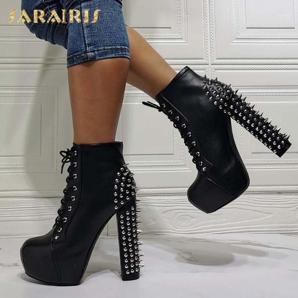 

boots sarairis 2021 arrivals big size 43 super high rivet motorcycle women shoes shoelaces cool street ladies1, Black