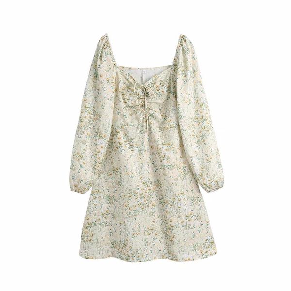 

casual dresses vintage squareÂ neck longÂ sleeve mini floral dlqz1637, Black;gray