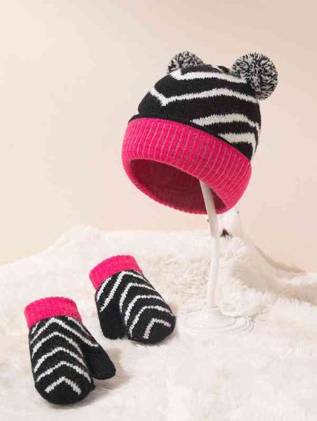 

baby graphic beanie & gloves she, Yellow