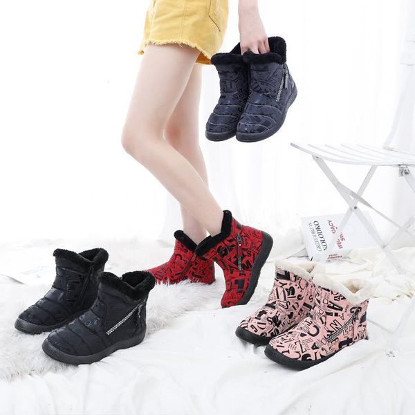 

boots 2021 women fashion alphabet winter shoes double zipper snow women's plus size short tube cotton, Black
