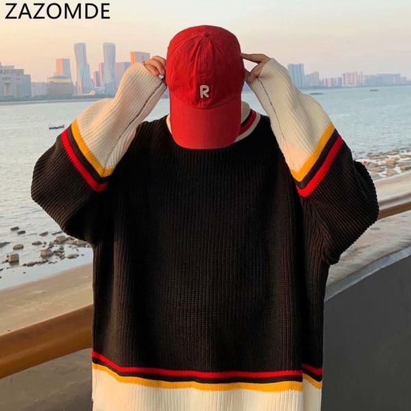 

men's sweaters zazomde long sleeve men splicing pullover sweater winter loose for high street oversized, White;black