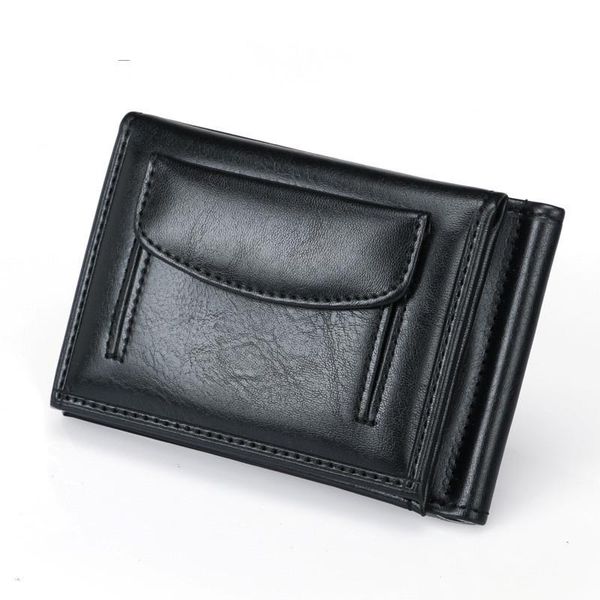 

card holders trifold holder pu leather mini wallet business leisure men's slim thin case purse, Brown;gray