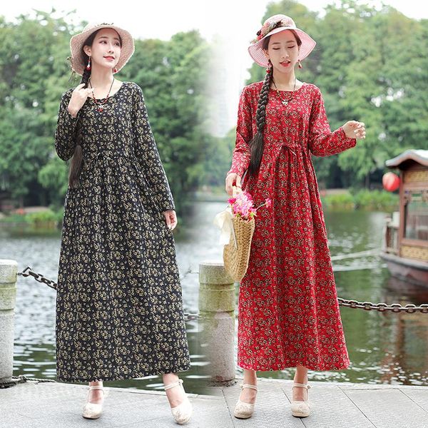 

casual dresses 2021 arrival long sleeve loose autumn dress draw string slim vintage office lady work women spring, Black;gray