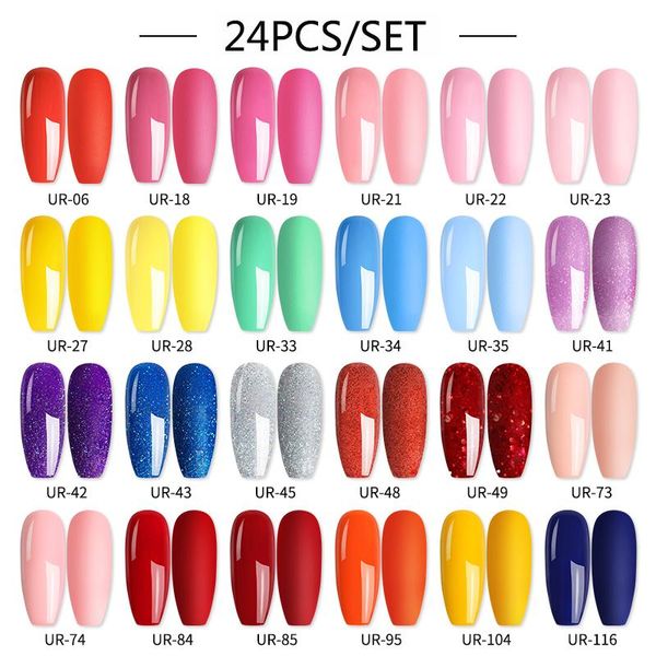 

gel nail polish kit 24pcs uv varnishes 7.5ml for manicure need cured base coat art set, Red;pink
