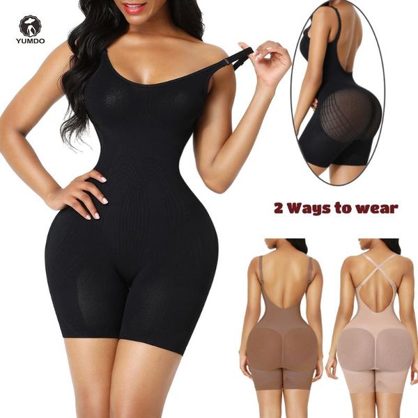 

women's shapers seamless faja backless bodysuit women slimming body shapewear mid thigh shaper bulifter tummy control girdle corset, Black;white