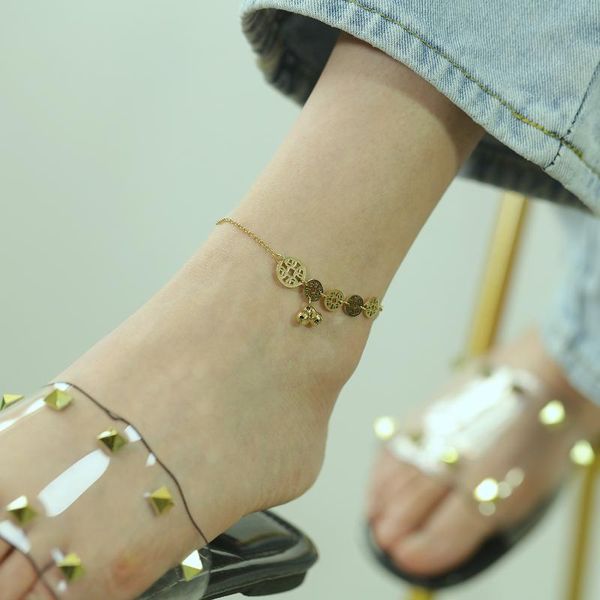 

anklets gorgor korean style originality statement minimalist geometric hollow-out copper bell foot women's 106, Red;blue