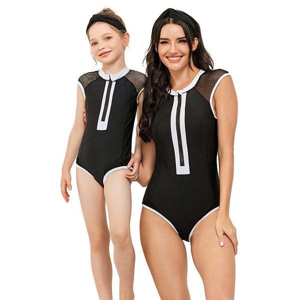 

parent child swim suit may female beach 2021 women beachwear outings for swimsuit 1 piece swimwear girls one surf short sleeve one-piece sui