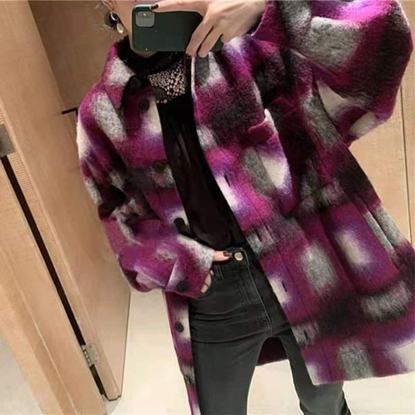 

women's wool & blends women coat 2021 fall and winter plaid oversized contrasting pockets single-breasted ladies mid-length long female, Black