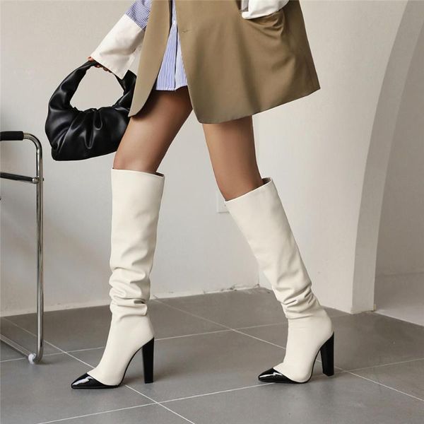 

boots ribetrini elegant ladies mixed color mid calf women pleated casual fashion office animal party dress stylish footwear, Black