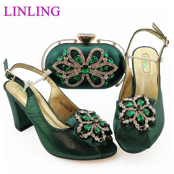 

arrival italian design african fashion women party shoes and bag set decorated with special flower in d.green color dress, Black