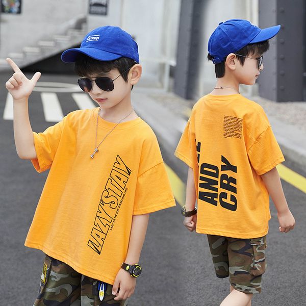 

2021 Childrens Clothing Summer Fashion New T-shirt Kids Boys Short-sleeved Round Neck Clothes Baby Cartoon Cotton Cute Tops, Yellow