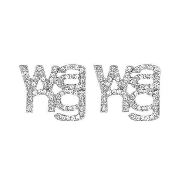 

luxury stud female autumn 925 silver needle wang letter earrings small simple temperament celebrities retro high sense earrings, Golden;silver