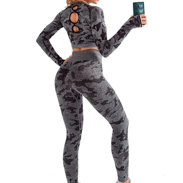 

yoga outfit fitness seamless leggings long sleeve shirts 2 pcs workout set women gym clothing running crop suit jogger sportswear