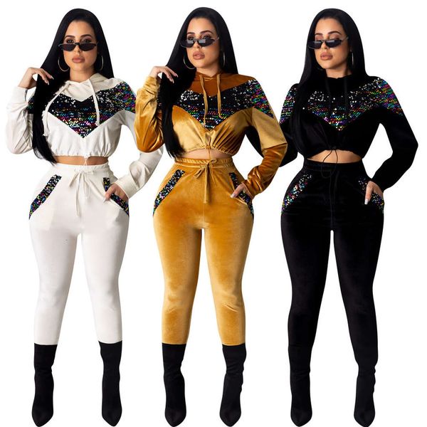

2021 new fashion 2020 winter fashion heart-shaped sequin sports suit, Black