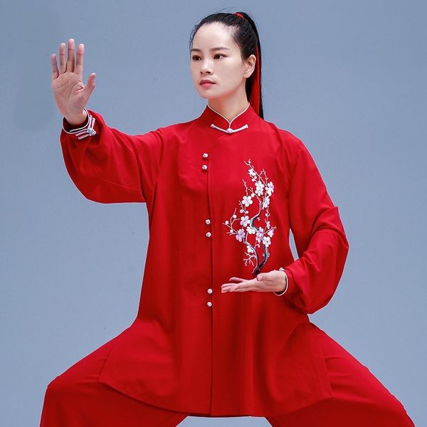 

tai chi clothing women kung fu outfit embroidery plum blossom wushu costume martial art red morning sprots tai chi uniform 11021