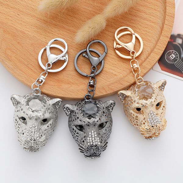 

keychain fashion creative alloy metal key pendant leopard head accessories metal leopard keychain creative keychain car pendant, Silver
